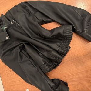 Women's Black Faux Leather Bomber Jacket
